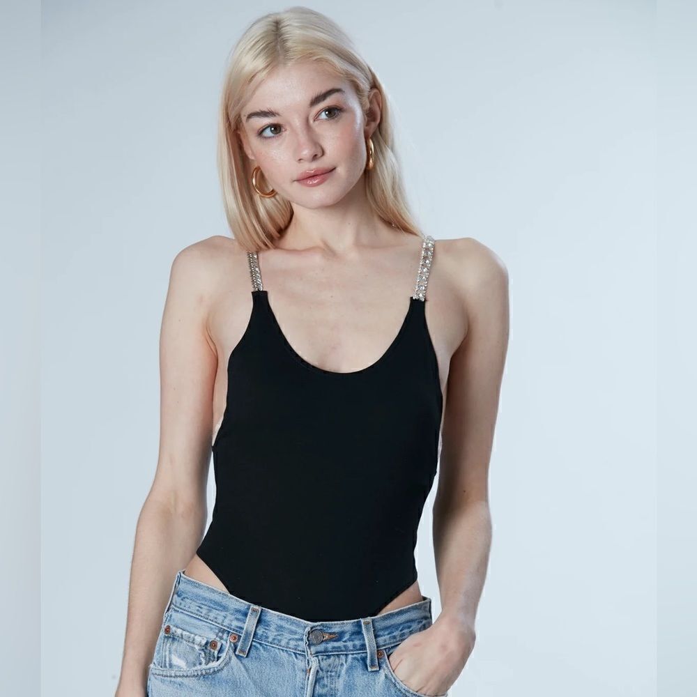 NWT Frankie B x Miss Alaina Black Chain Bodysuit XS